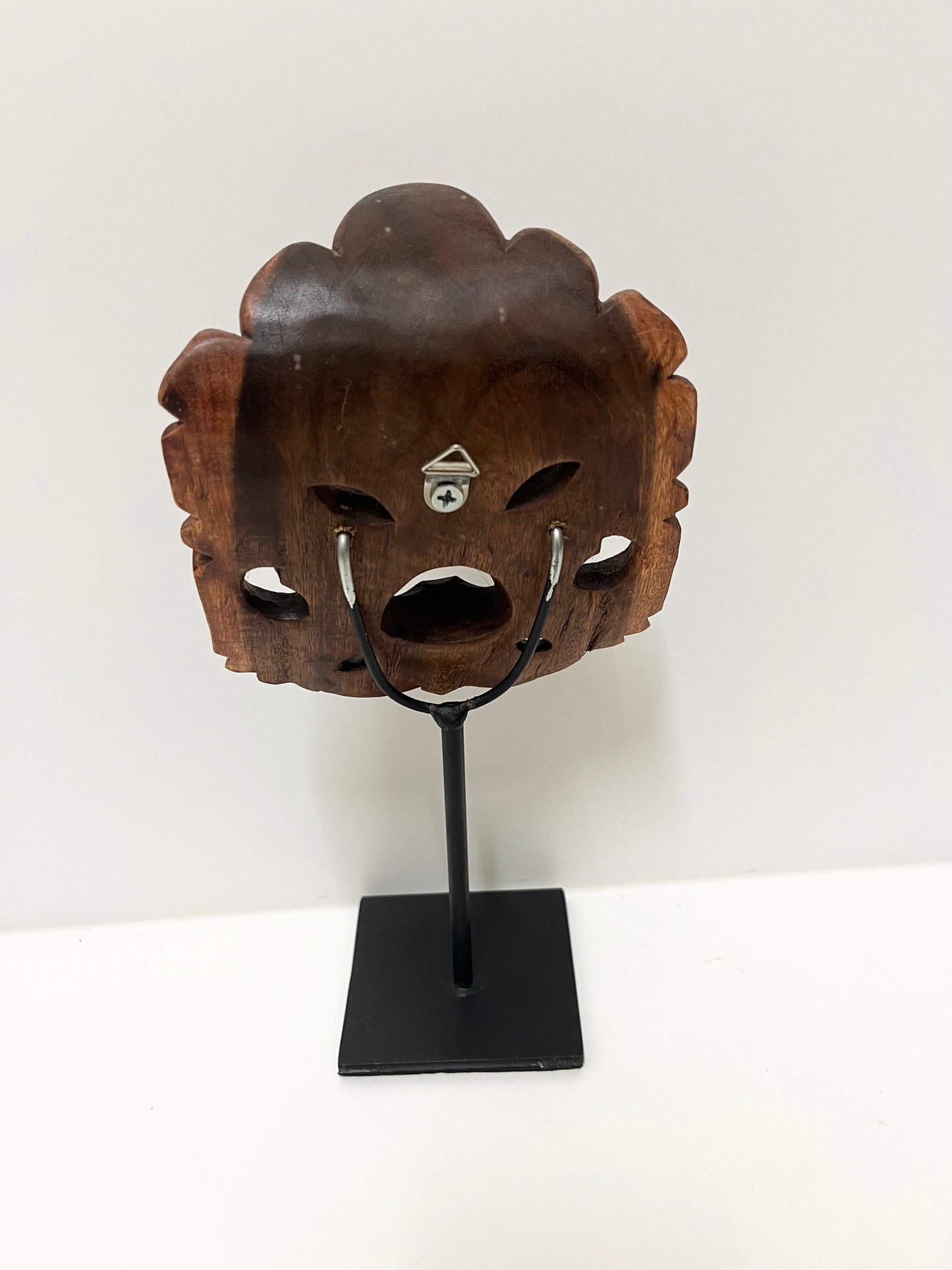 Wooden Barong Mask with Iron Stand – Handcrafted Balinese Guardian Decor (8.7 inches)