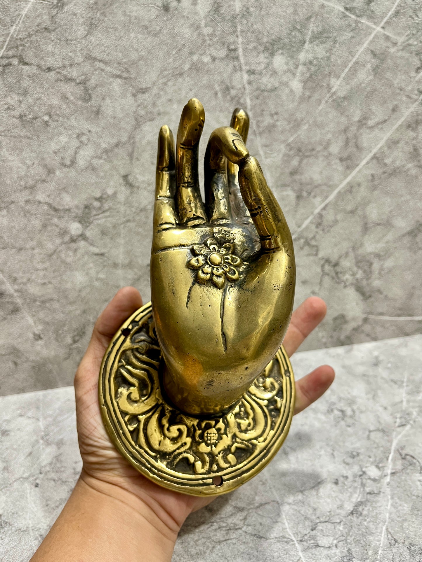 Golden Bronze Hand Door Handle: Balinese Artisan Home Decor