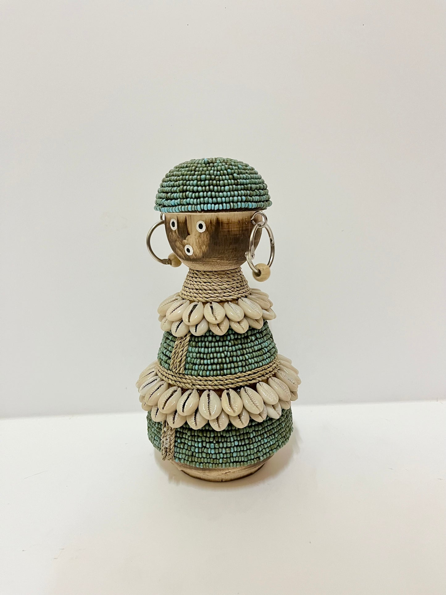 Tribal Shell Spirit Doll – Handcrafted Beaded Decor (8.3 inches)