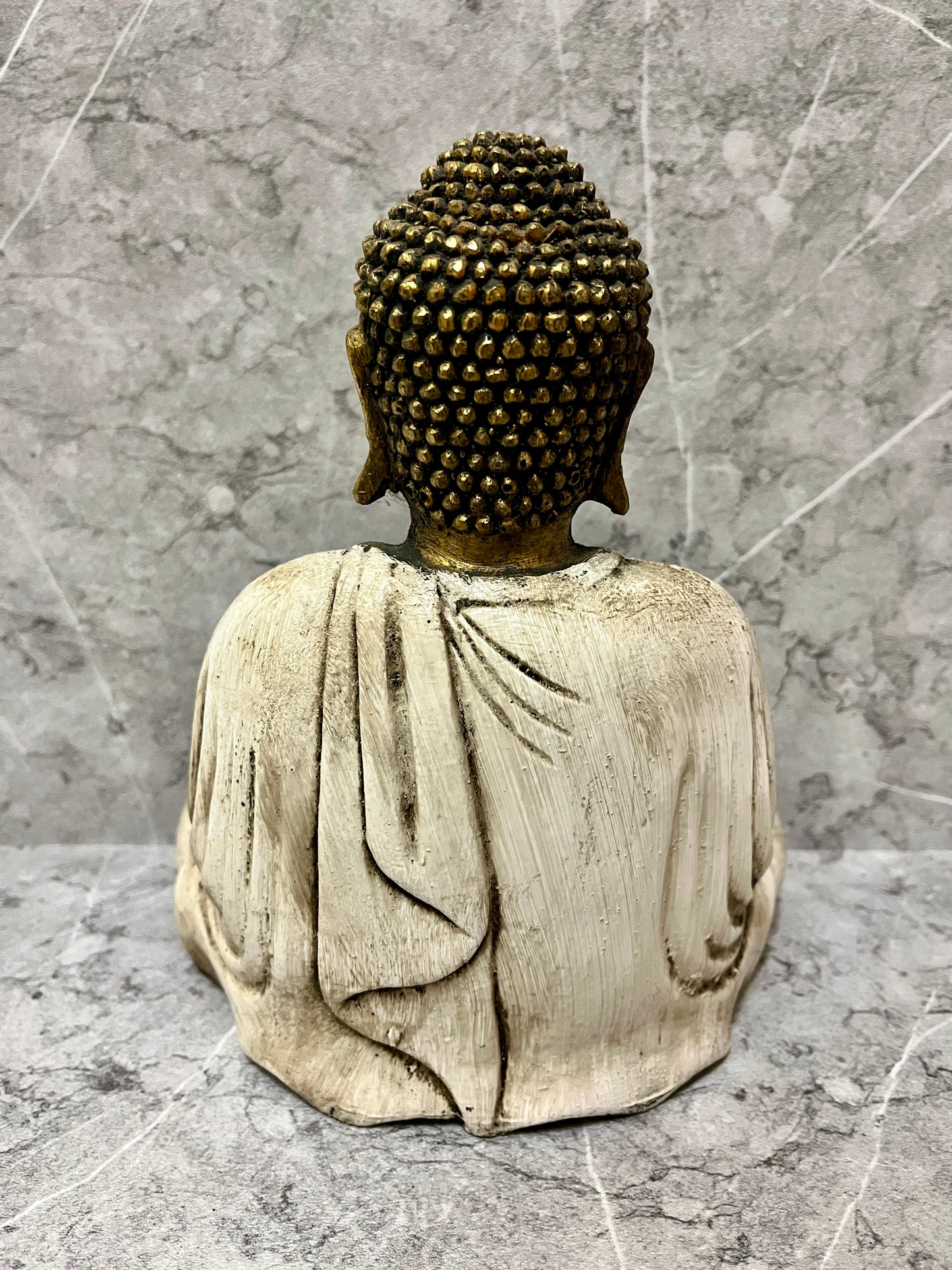 Handmade White Resin Buddha Sculpture: Serene Home Decor Accent