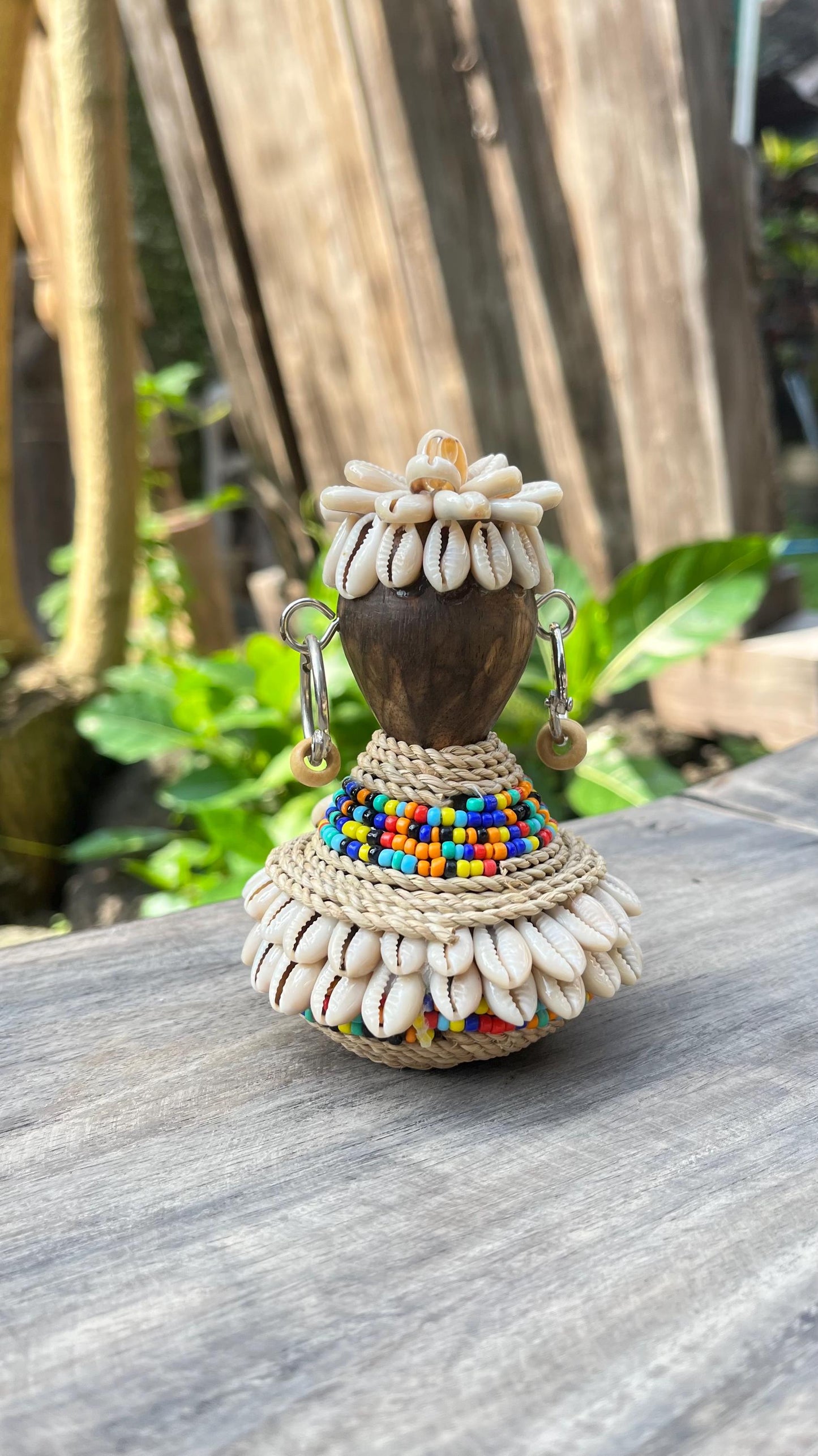 Handmade Shell & Bead Tribal Figurine: Cultural Decor