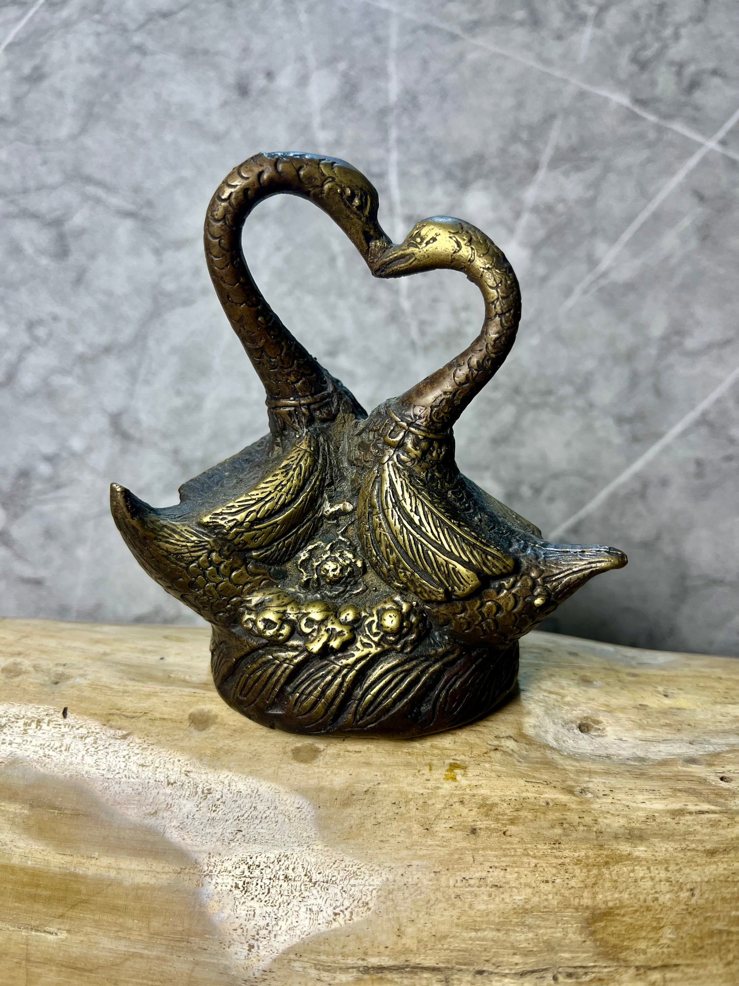 Bronze Swan Sculpture: Vintage-Style Couple Figurine, Balinese Handmade