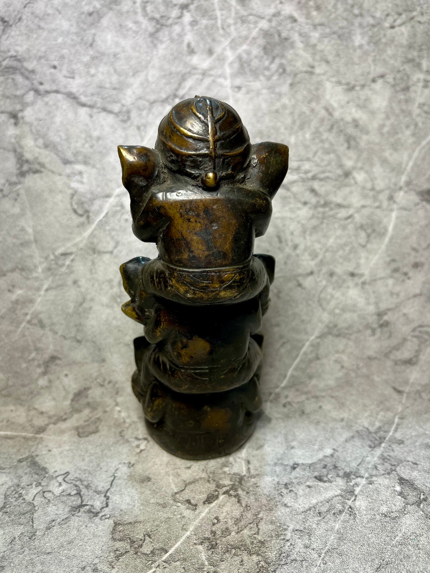 Balinese Bronze Three Ganesha Miniature: Hindu Art Decor