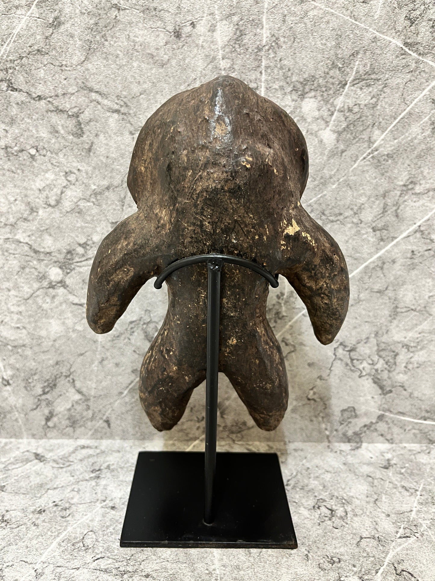 Timor Clay Man Sculpture on Iron Stand: Ethnic Tribal Art