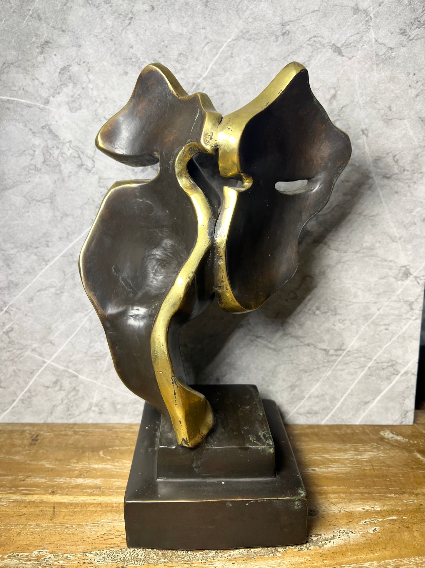 Bronze Abstract Couple Face Figure | Handmade Romantic Sculpture