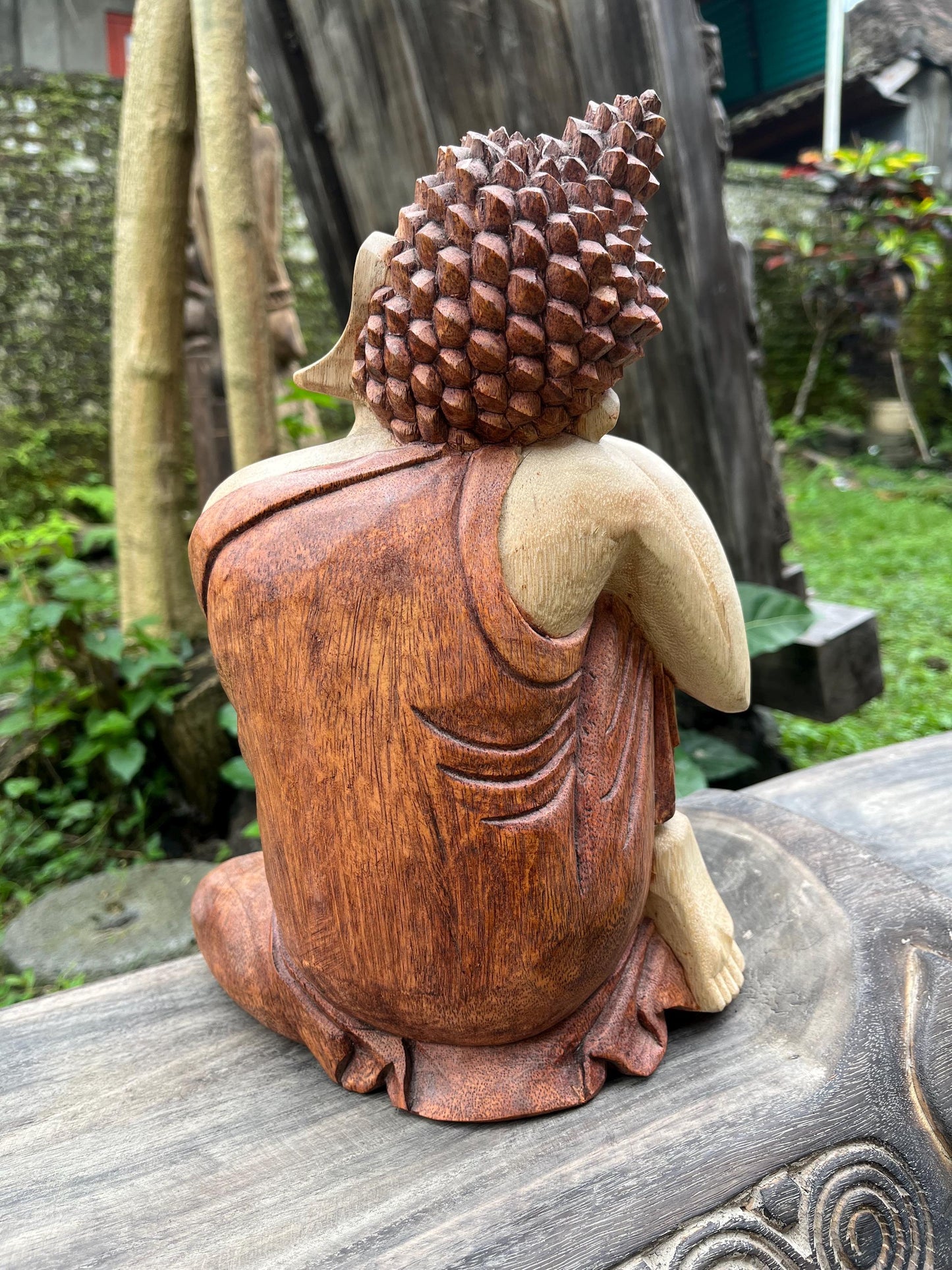 Wooden Buddha Sculpture – Hand-Carved Spiritual Decor by Balinese Artisans (12.6 inches)