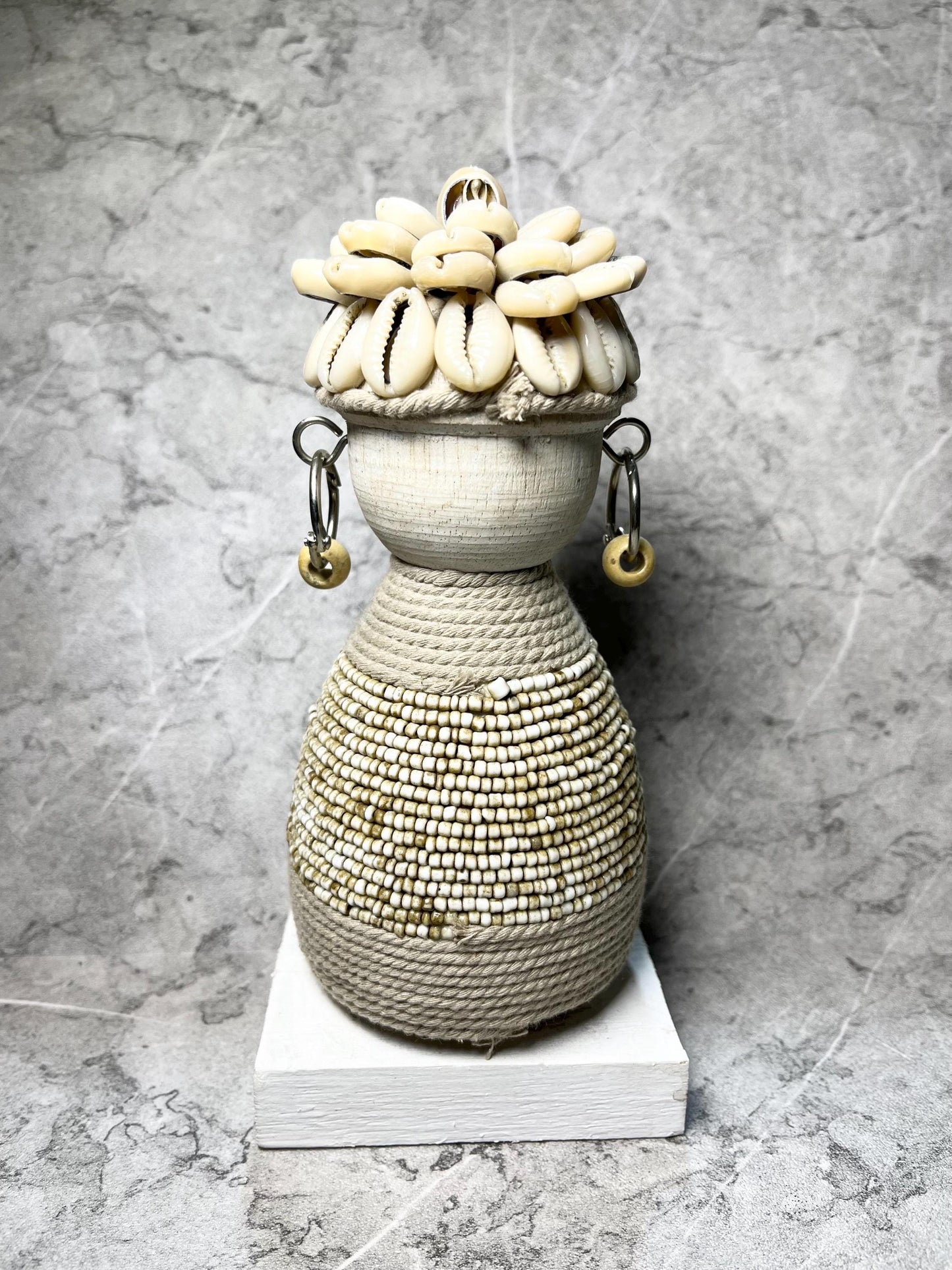Tribal Tides – Timor Sea Shell Beaded Statue | Handcrafted Ethnic Figure Decoration