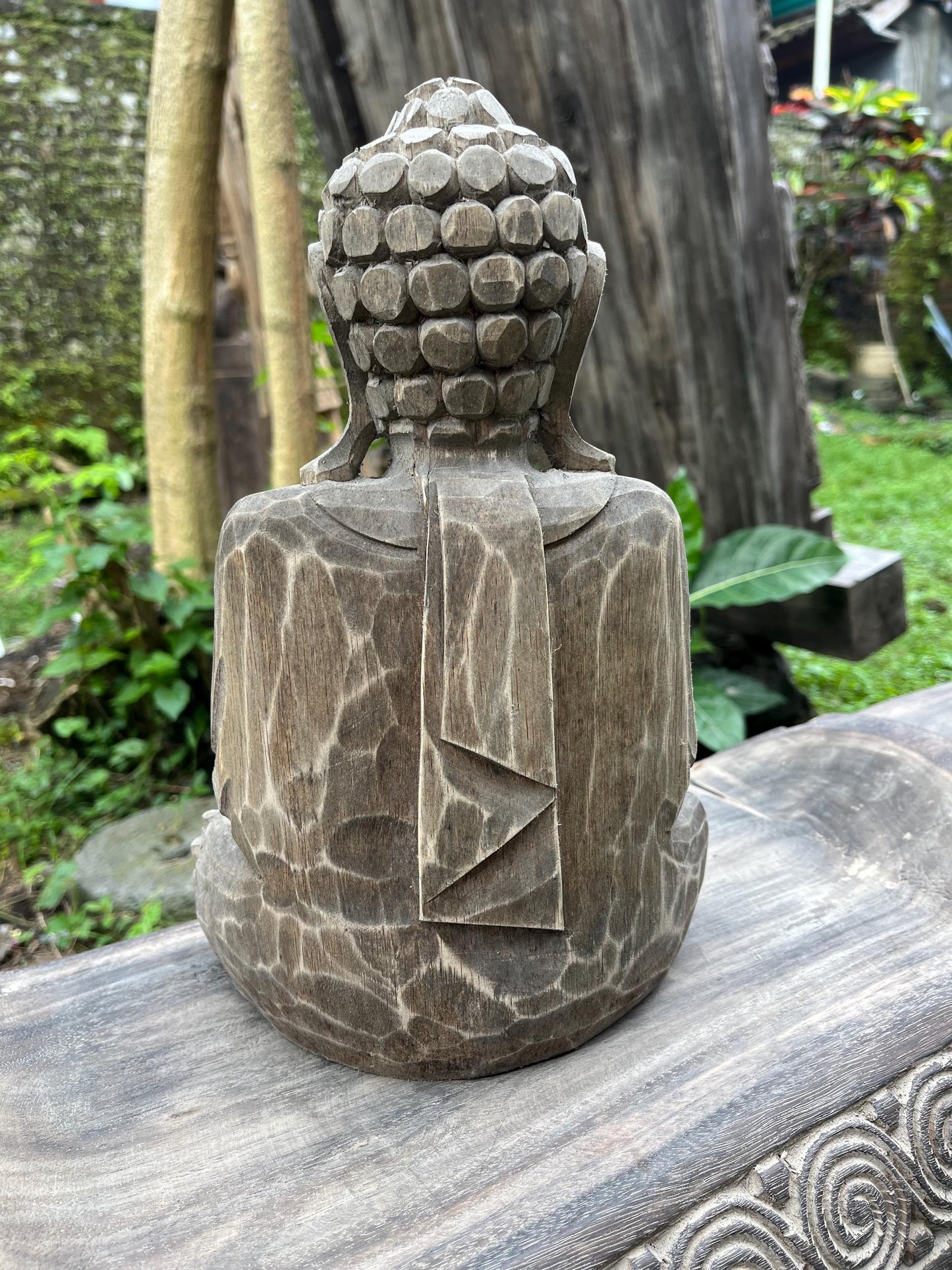 Wooden Buddha Sculpture – Hand-Carved Spiritual Decor by Balinese Artisans (12.2 inches)