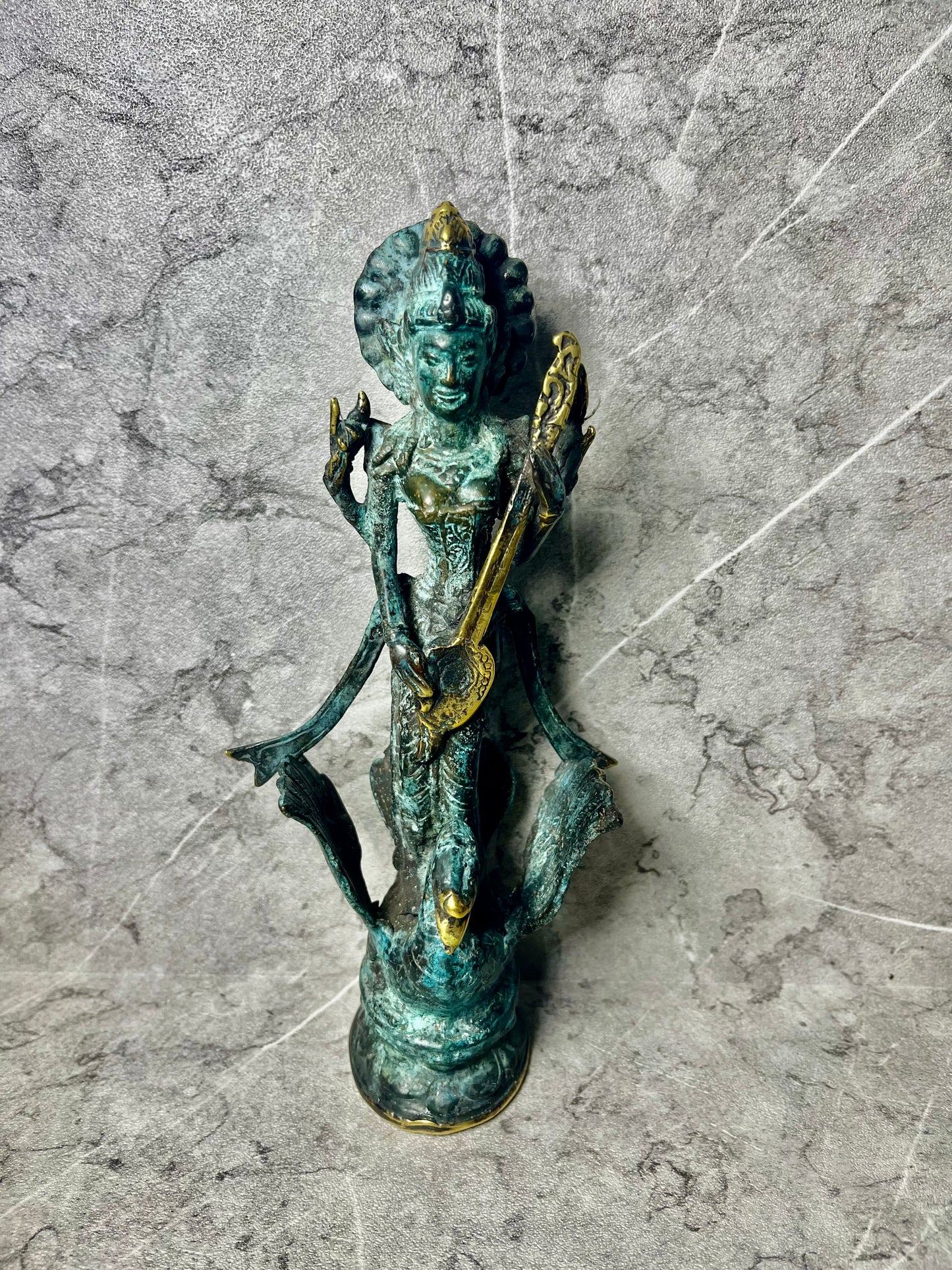 Bronze Saraswati Statue: Hindu Goddess of Wisdom, Balinese Art