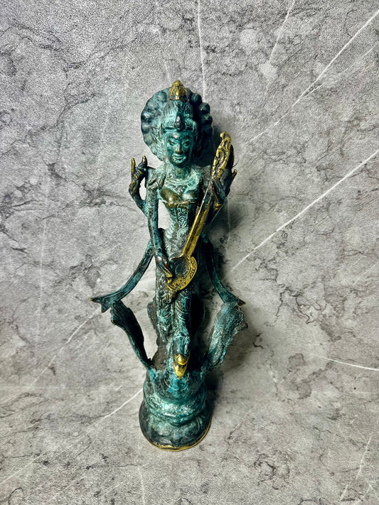 Bronze Saraswati Statue: Hindu Goddess of Wisdom, Balinese Art