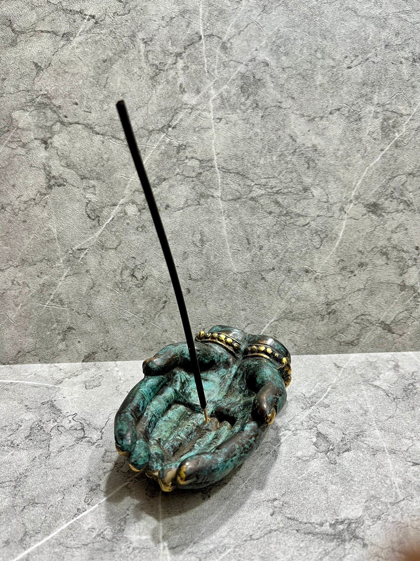 Bronze Hand Incense Holder: Balinese Artisan Home Decor