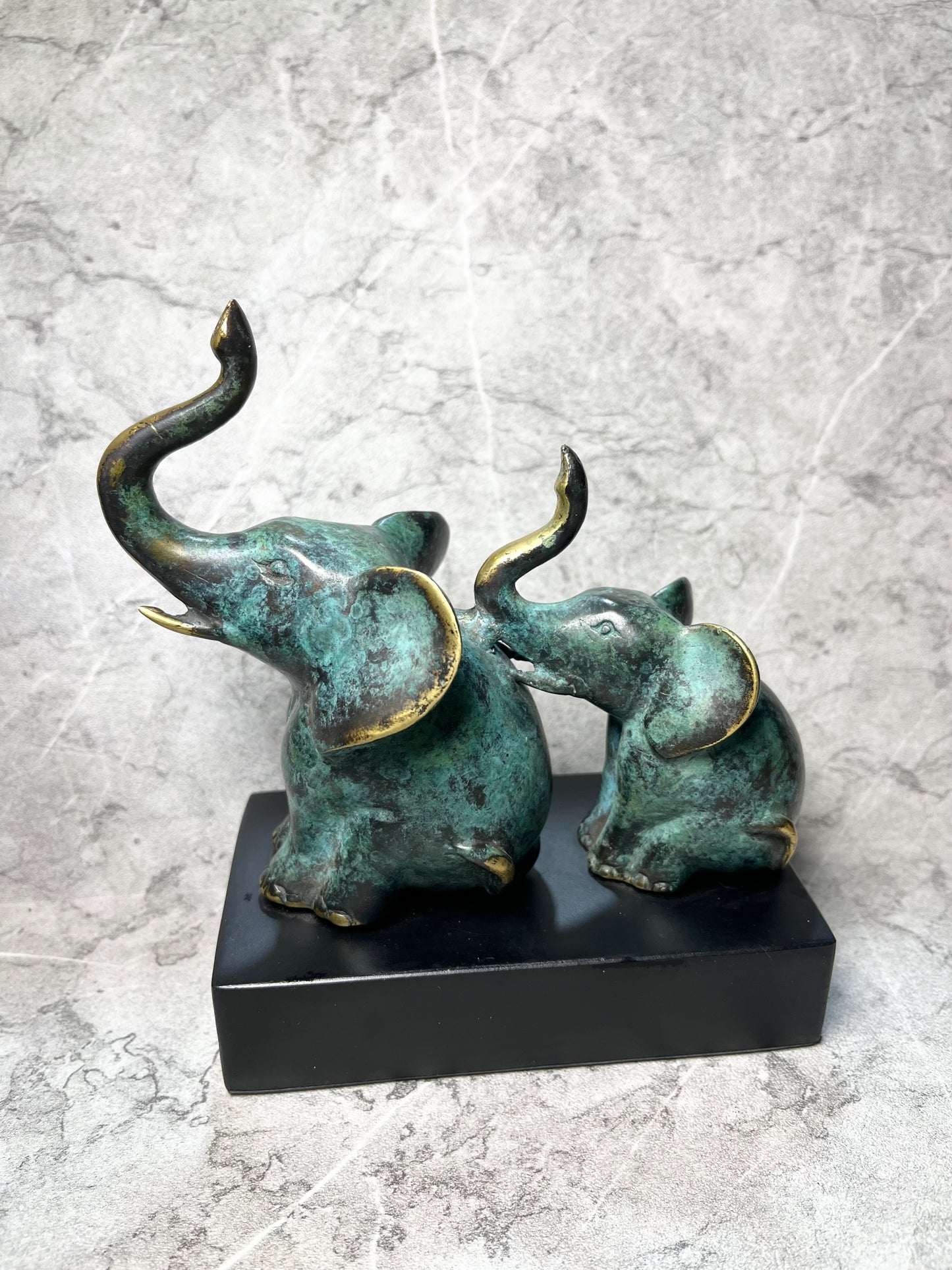 Bond of Strength – Bronze Abstract Two Elephants on Iron Stand | Modern Balinese Art