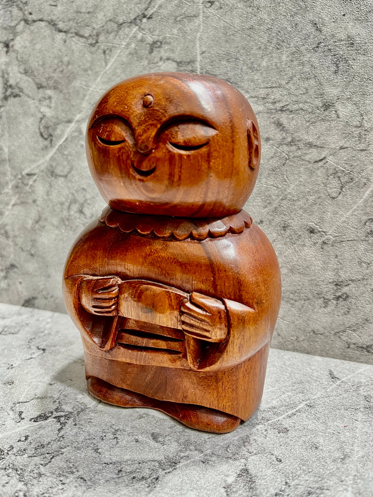 Hand-Carved Wooden Jizo Statue: Balinese Home & Garden Decor