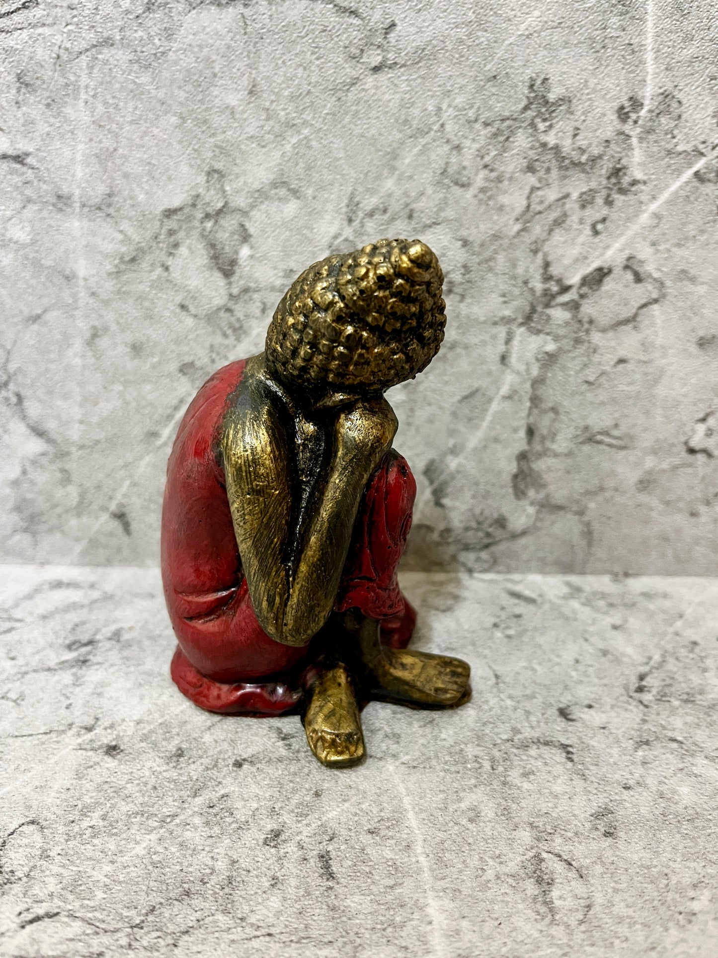 Red Robe Buddha Sculpture: Resin Meditation Figure, Peaceful Home Decor