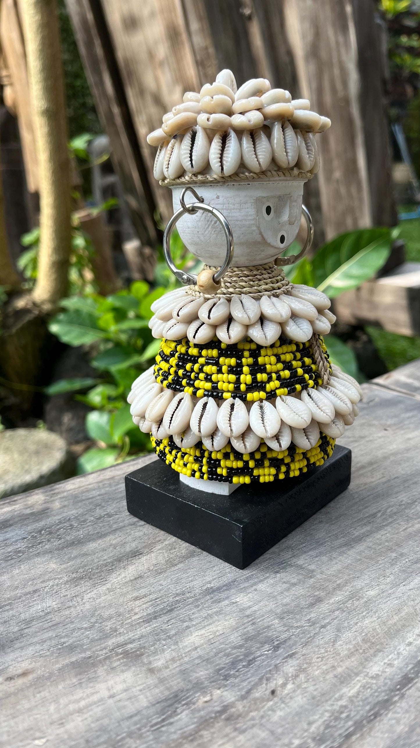 Shell & Bead Tribal Figurine – Handmade Cultural Decor (7.9 inches)
