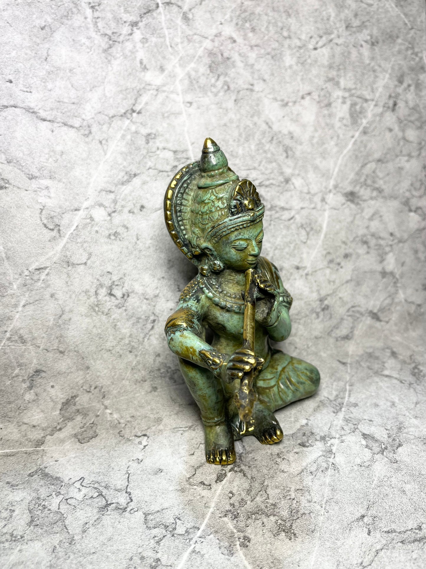 Bronze Krishna Sculpture: Balinese Hindu God Figure