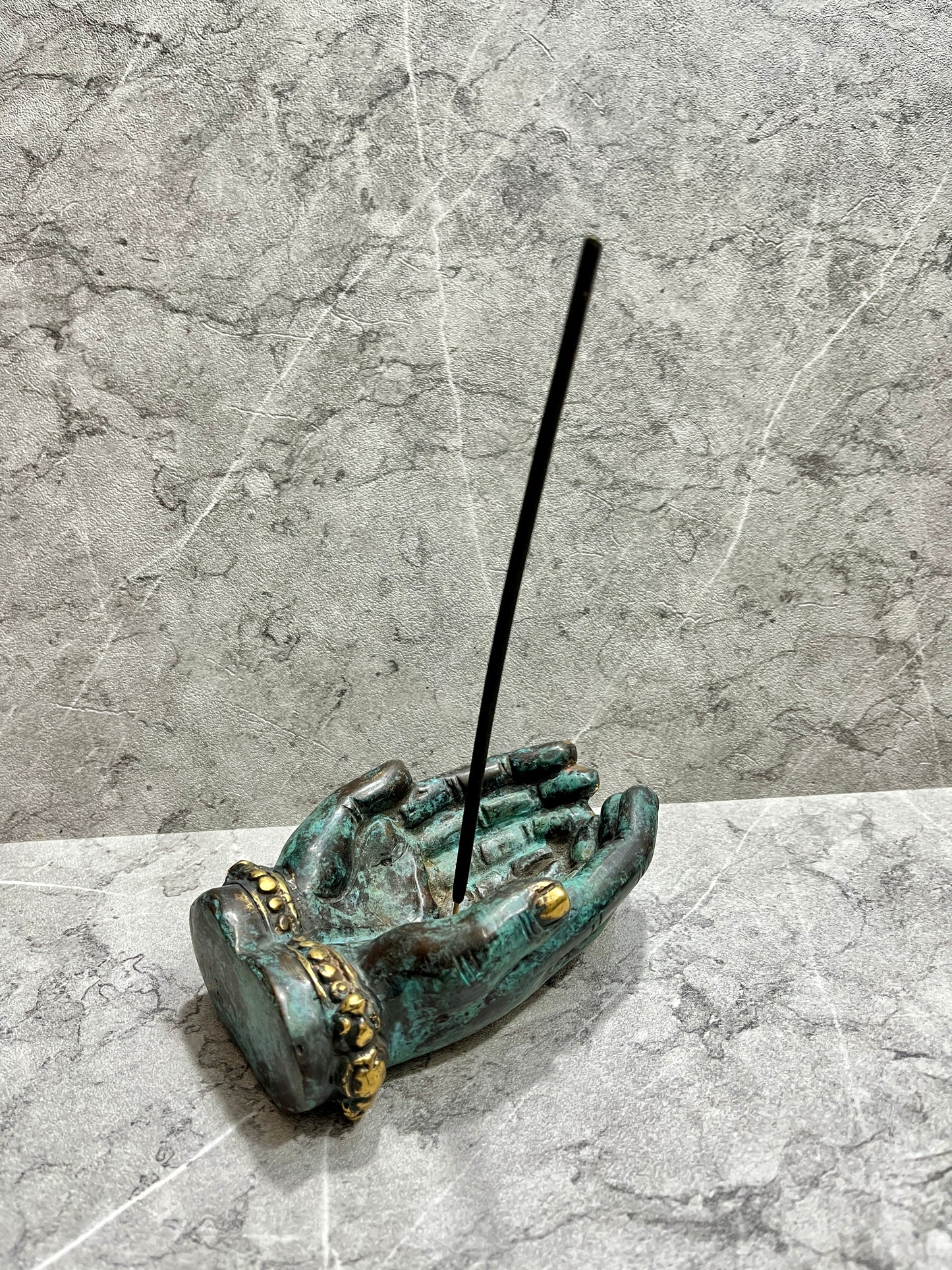 Bronze Hand Incense Holder: Balinese Artisan Home Decor