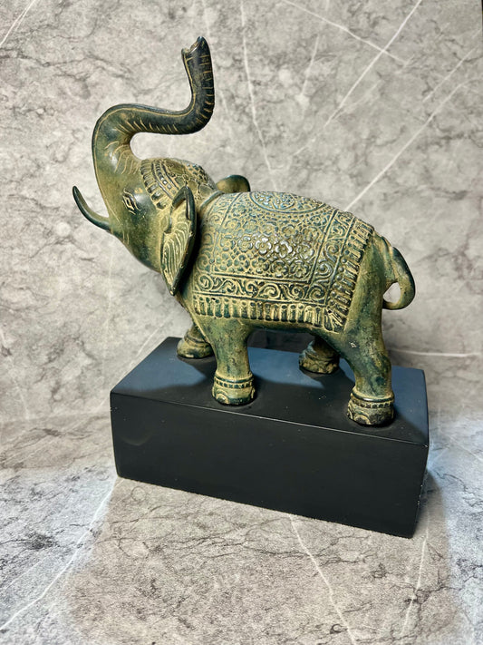 Bronze Vintage Elephant Figure – Regal Safari Charm on Wooden Stand
