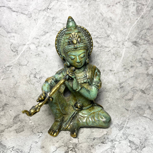 Bronze Krishna Sculpture: Balinese Hindu God Figure