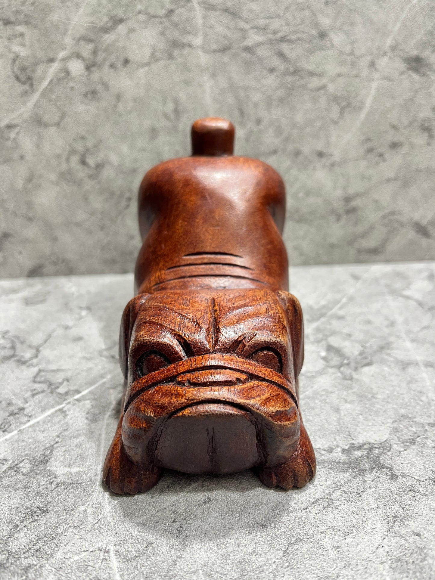 Hand-Carved Wooden Pitbull Sculpture: Balinese Rustic Home Decor