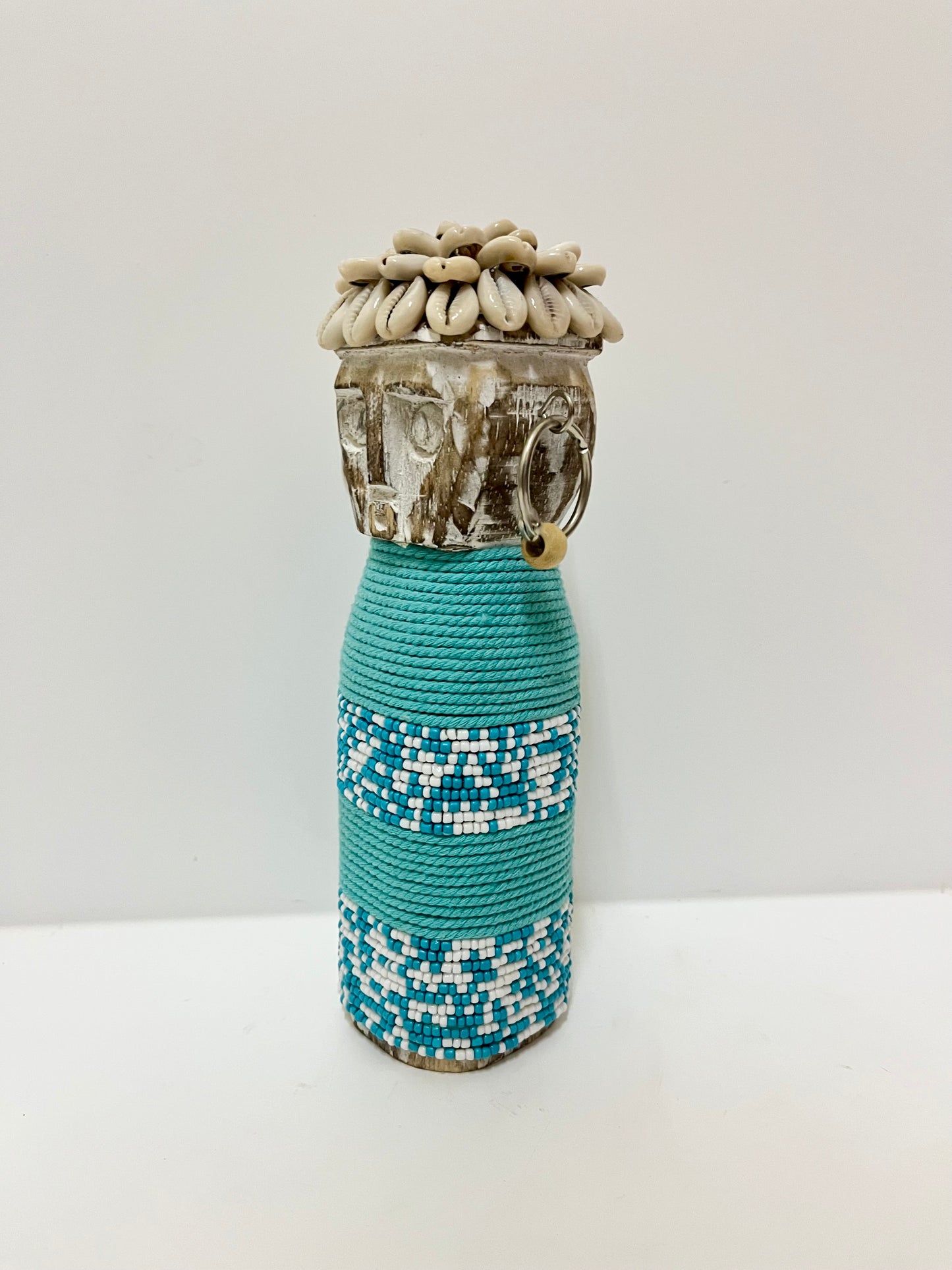 Coastal Guardian Figurine – Handcrafted Beaded Tribal Decor (8.7 inches) handmade, gift, housewarming, home decoration.