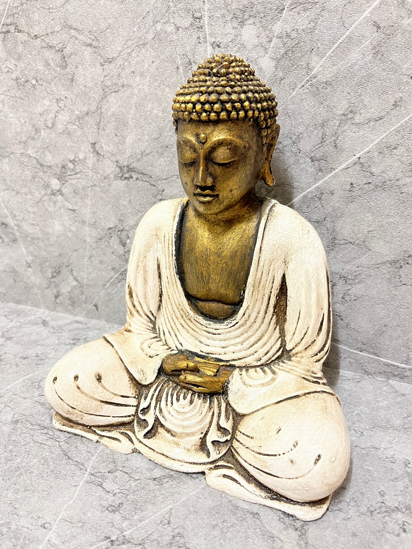 Handmade White Resin Buddha Sculpture: Serene Home Decor Accent