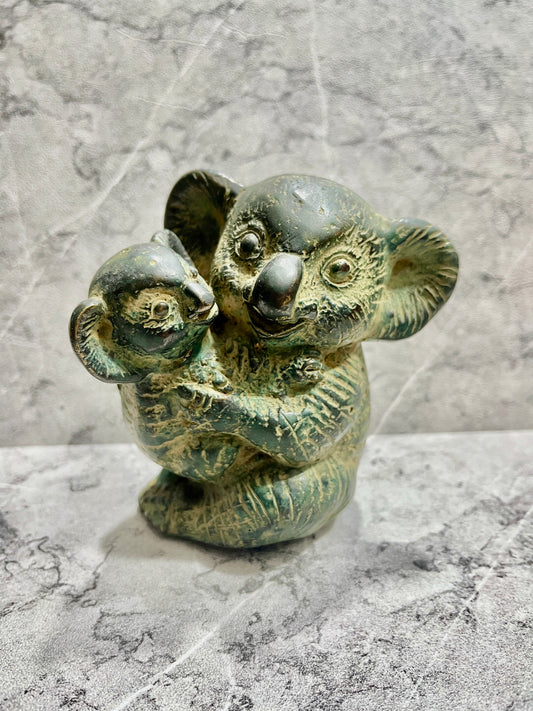 Handcrafted Bronze Mother and Baby Koala Sculpture - Balinese Wildlife Decor