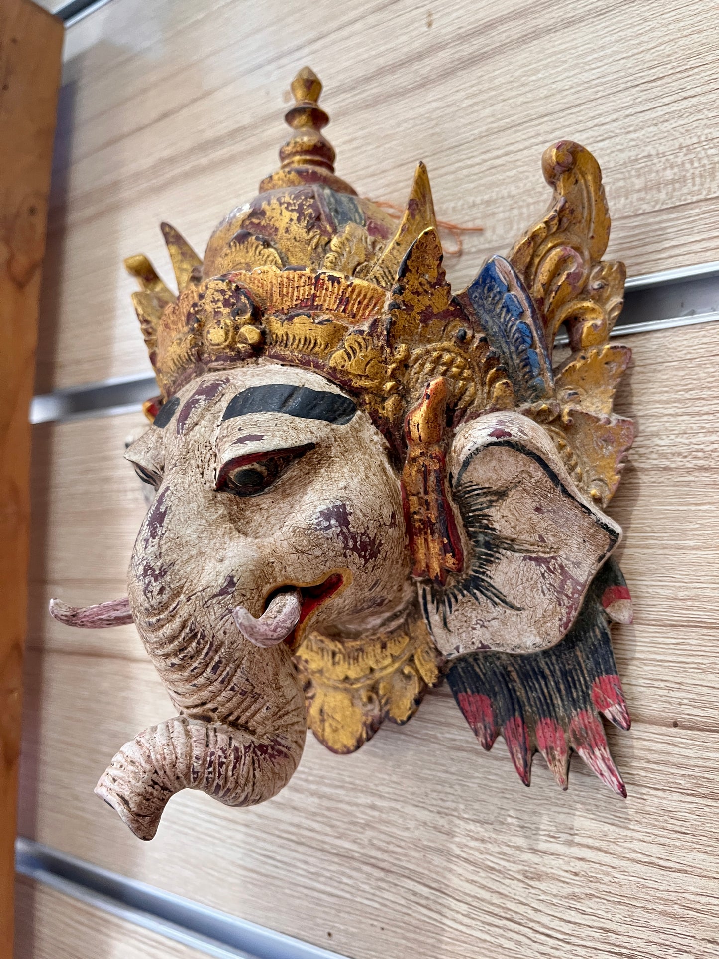 Wooden Ganesha Mask – Hand-Carved Hindu God Wall Sculpture | Balinese Spiritual Home Décor, handmade, gift, housewarming, wall decoration.