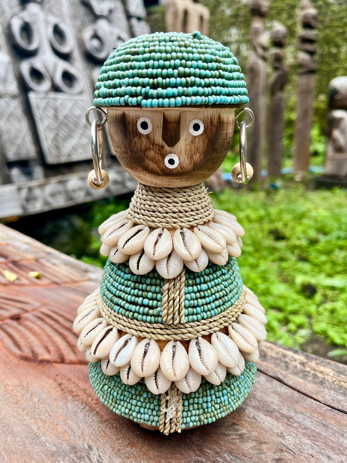 Tribal Shell Spirit Doll – Handcrafted Beaded Decor (8.3 inches)