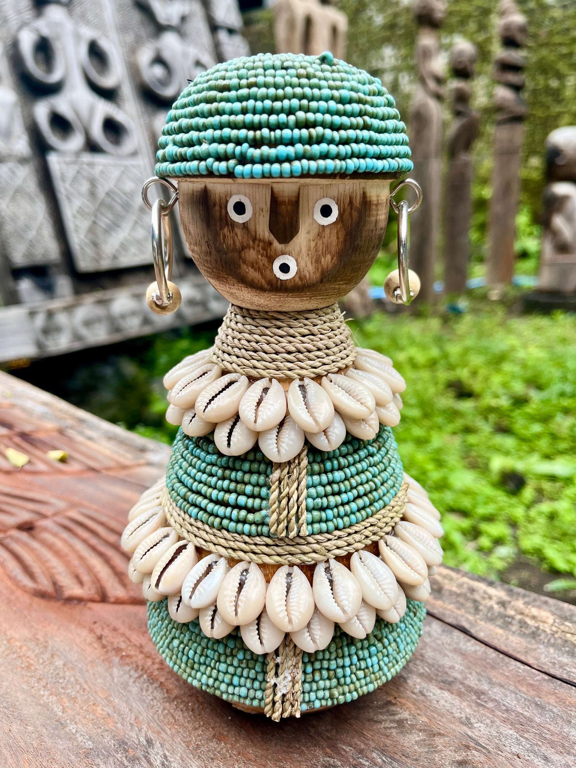 Tribal Shell Spirit Doll – Handcrafted Beaded Decor (8.3 inches)