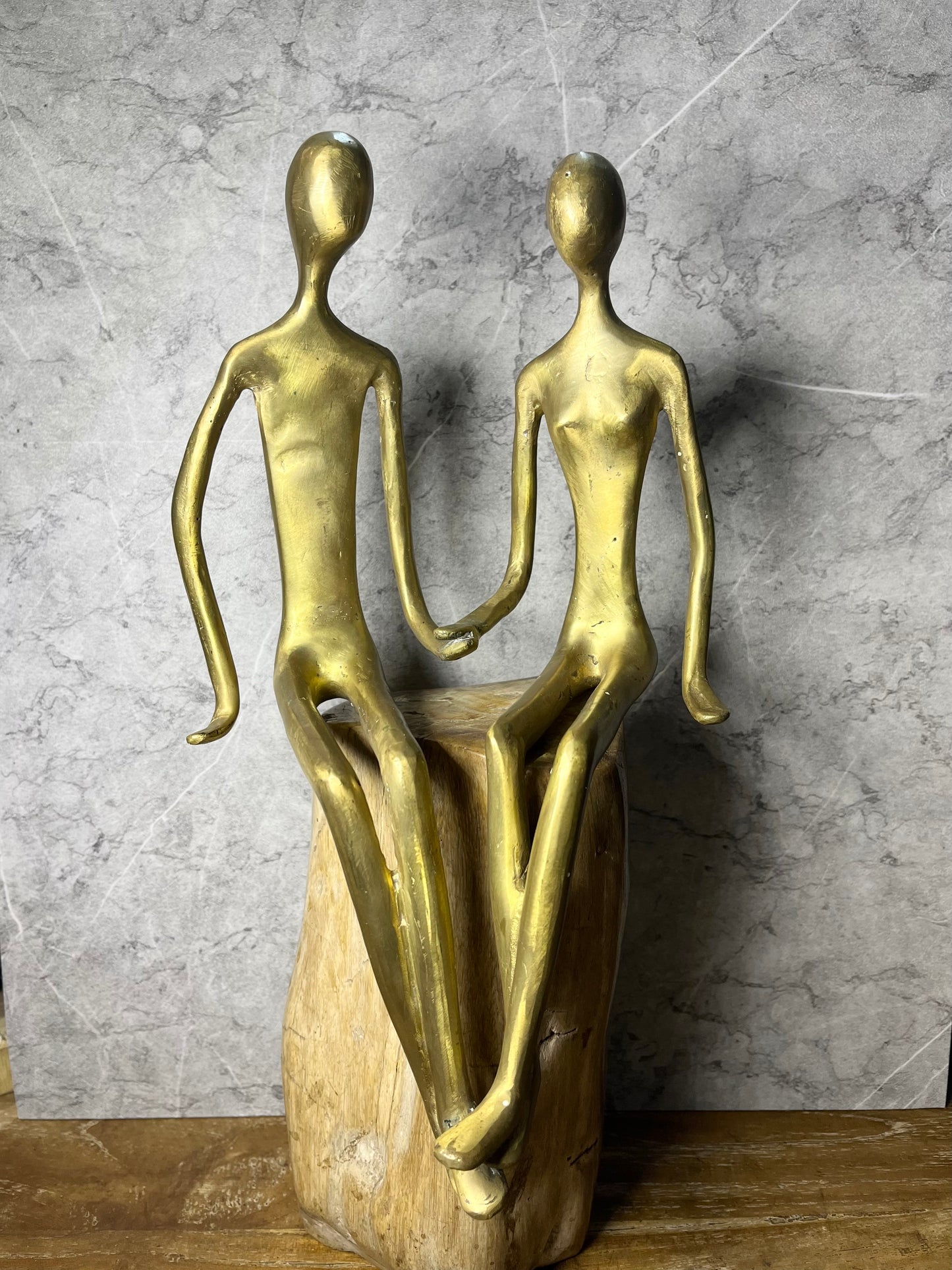 Bronze Abstract Couple Sitting | Patina Art Handmade Sculpture