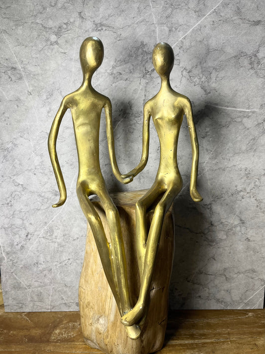 Bronze Abstract Couple Sitting | Patina Art Handmade Sculpture