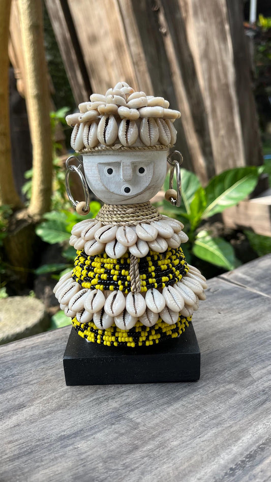 Shell & Bead Tribal Figurine – Handmade Cultural Decor (7.9 inches)