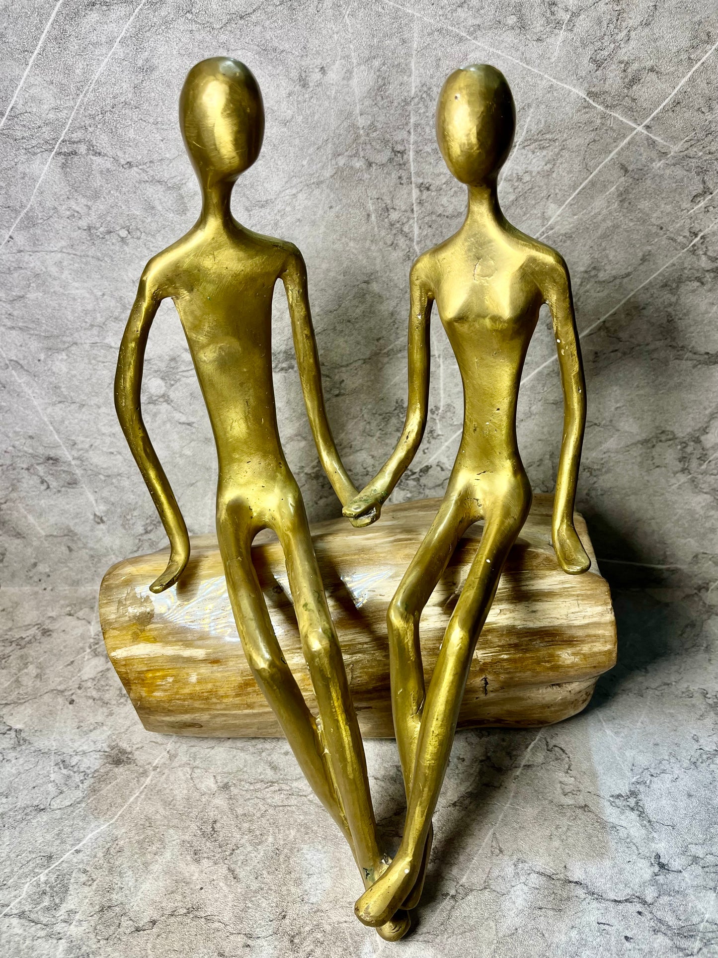 Bronze Abstract Couple Sitting | Patina Art Handmade Sculpture