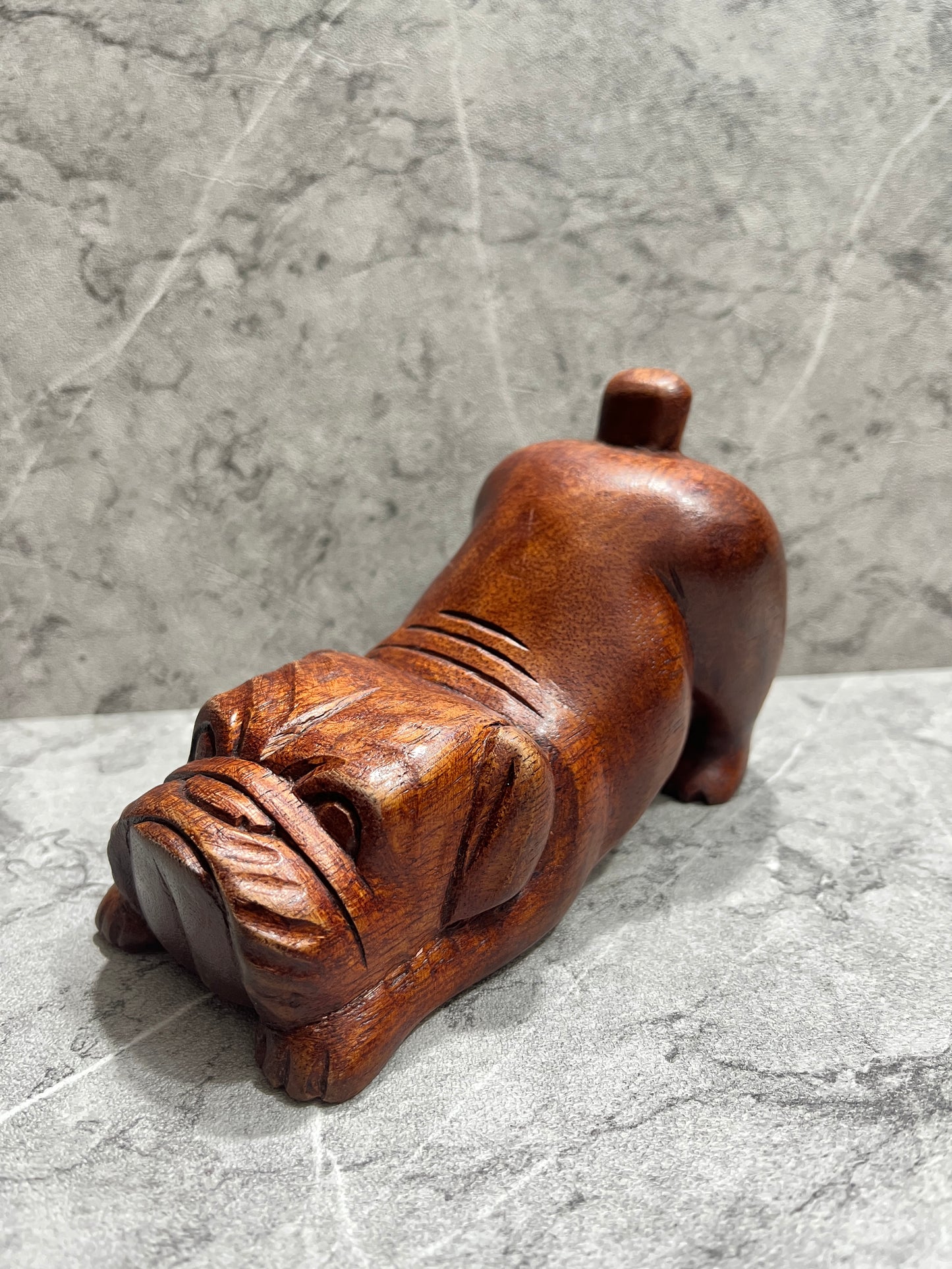 Hand-Carved Wooden Pitbull Sculpture: Balinese Rustic Home Decor