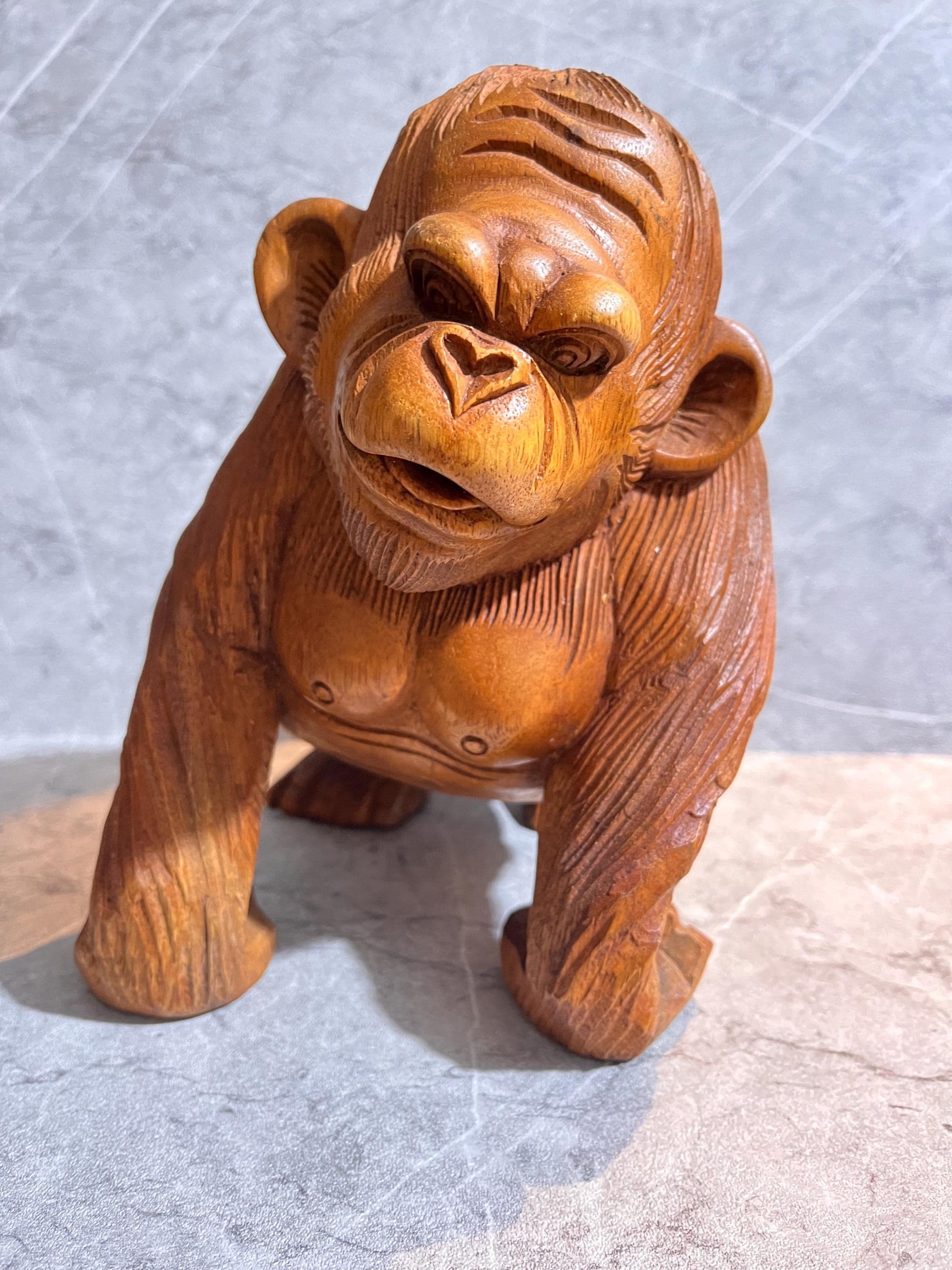 Wooden Gorilla Sculpture – Hand-Carved Wildlife Décor, handmade, gift, housewarming, home decor.