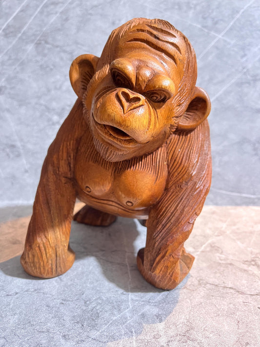 Wooden Gorilla Sculpture – Hand-Carved Wildlife Décor, handmade, gift, housewarming, home decor.
