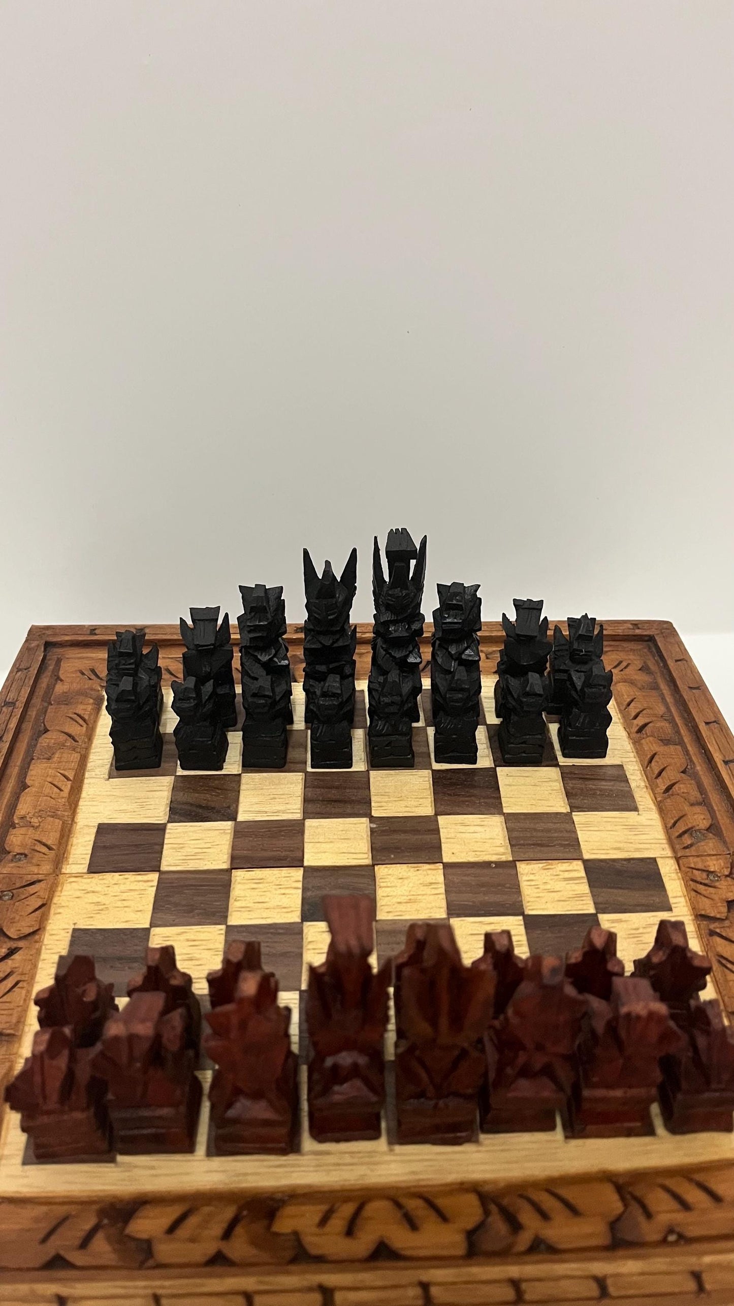 Hand-Carved Balinese Wood Chest: Artisan Keepsake Box with Chess Pawn