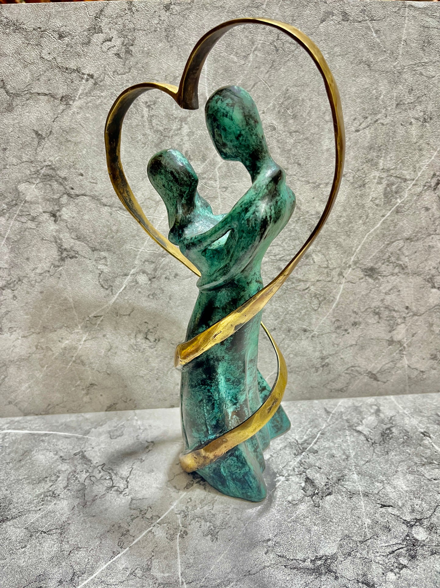 Balinese Bronze Love Couple Sculpture: Abstract Romantic Decor