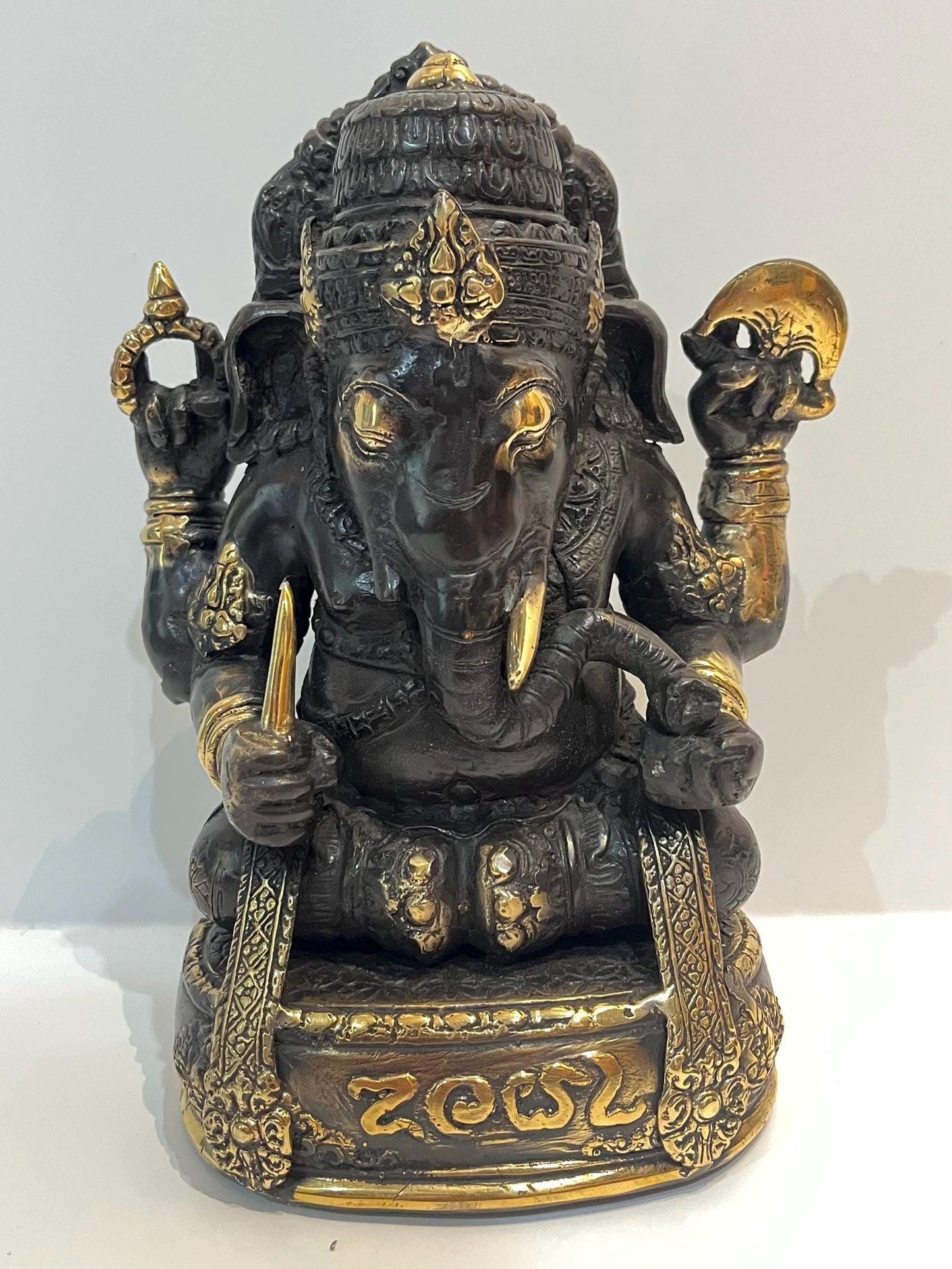 Handmade Bronze Ganesha Statue: Balinese Black and Gold Sculpture