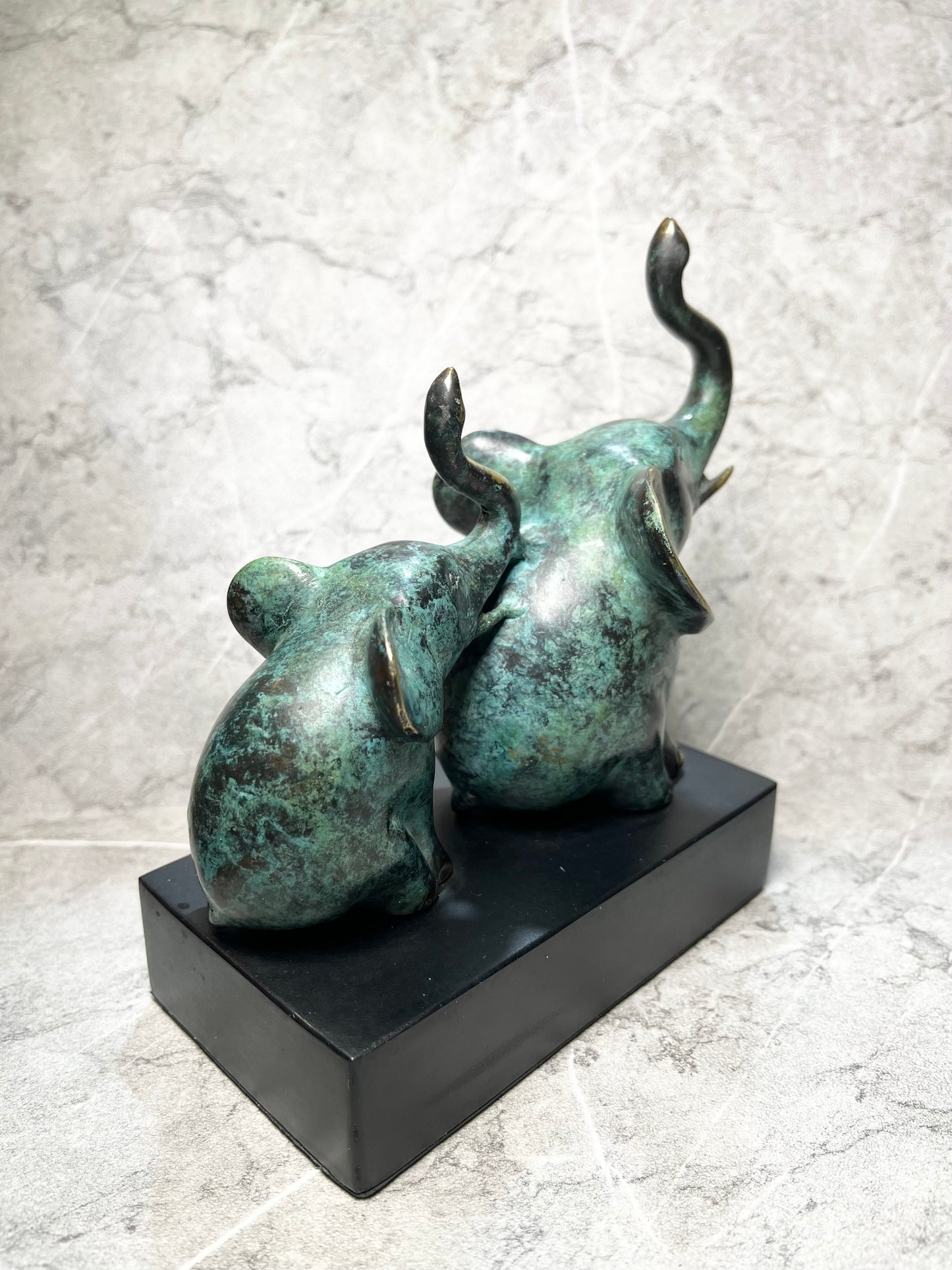 Bond of Strength – Bronze Abstract Two Elephants on Iron Stand | Modern Balinese Art