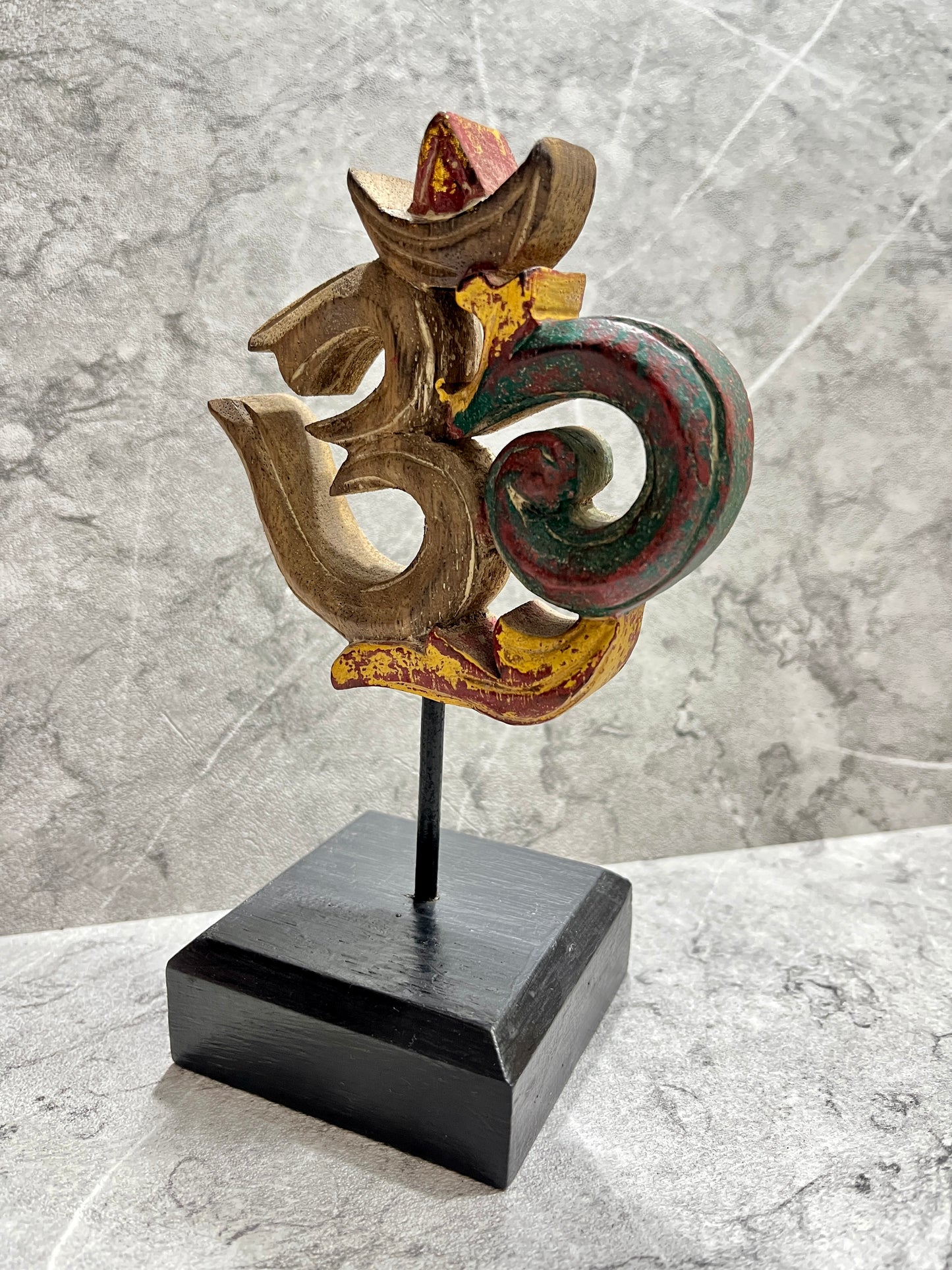 Hand-Carved Wooden Om Symbol: Balinese Yoga & Meditation Decor