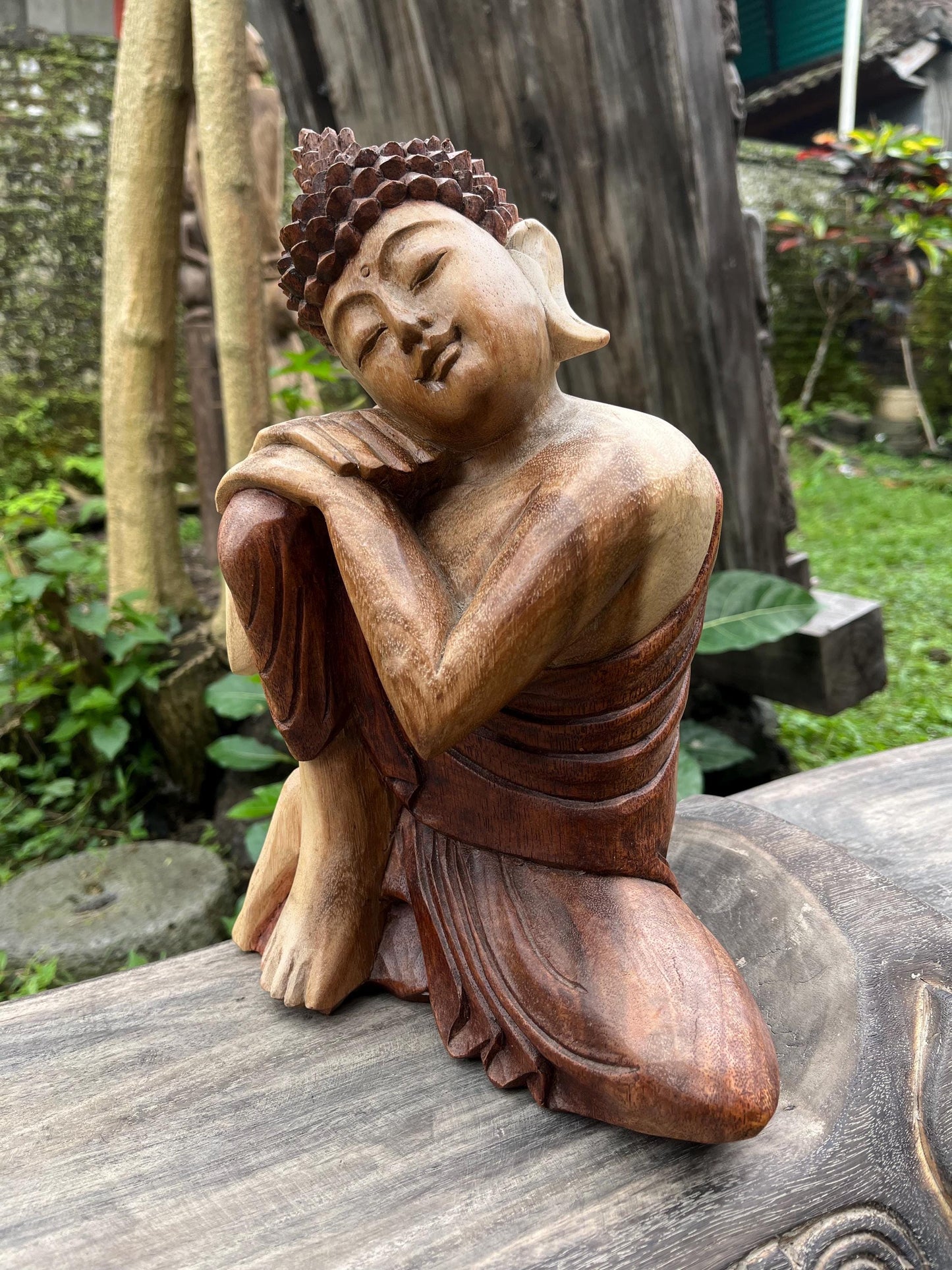 Wooden Buddha Sculpture – Hand-Carved Spiritual Decor by Balinese Artisans (12.6 inches)