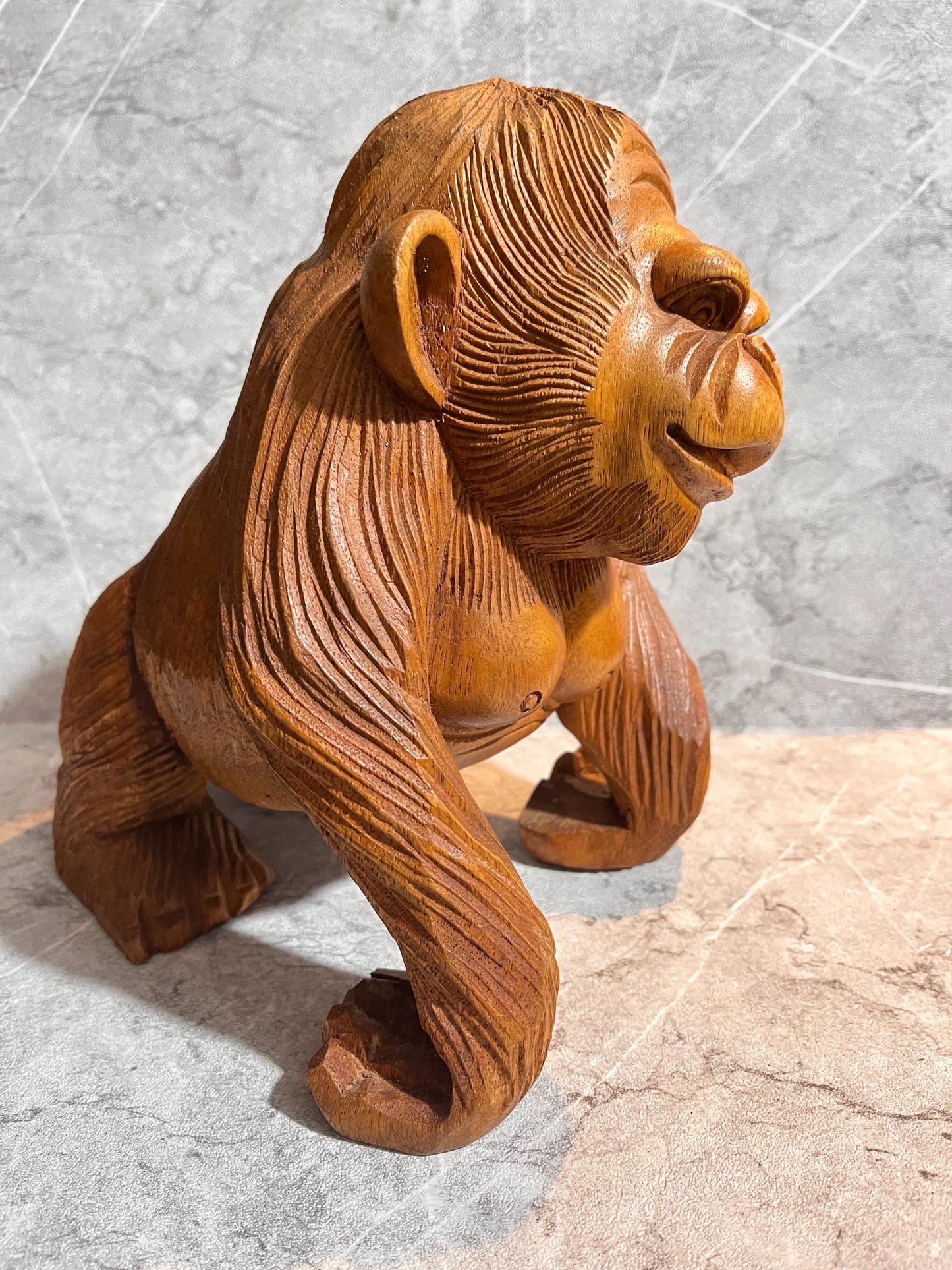 Wooden Gorilla Sculpture – Hand-Carved Wildlife Décor, handmade, gift, housewarming, home decor.