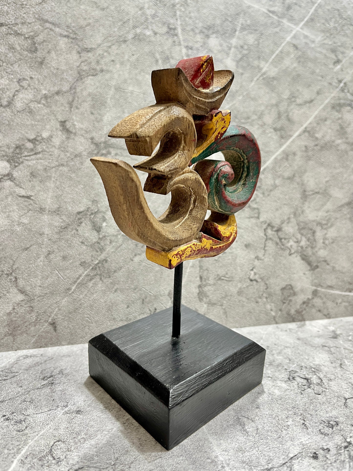 Hand-Carved Wooden Om Symbol: Balinese Yoga & Meditation Decor