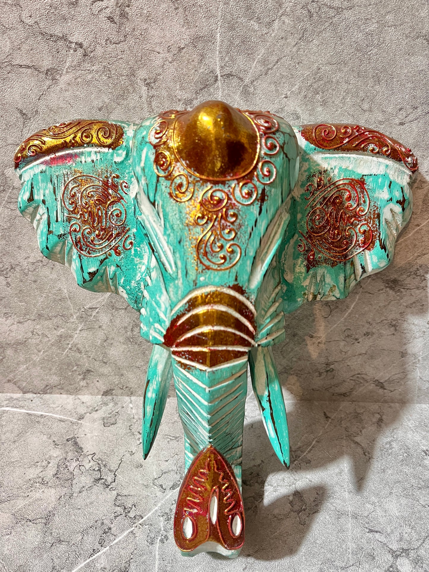 Hand Carved Wooden Elephant Mask: Balinese Wall Art Sculpture