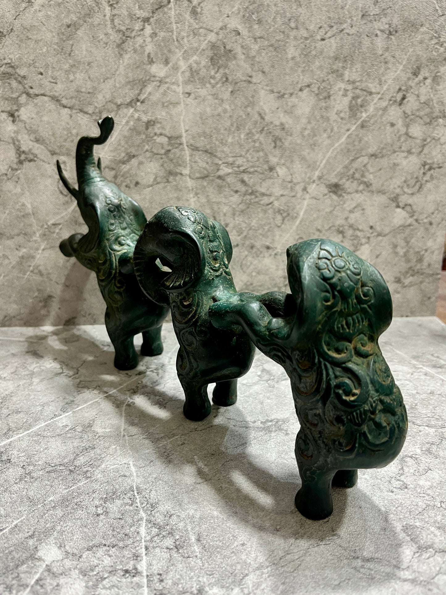 Handcrafted Bronze Elephant Sculpture: Balinese Patina Home Decor