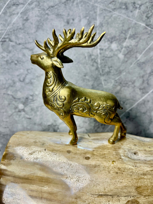 Bronze Deer Figure: Vintage Nature-Inspired Sculpture, Handmade in Bali