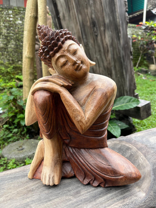 Wooden Buddha Sculpture – Hand-Carved Spiritual Decor by Balinese Artisans (12.6 inches)