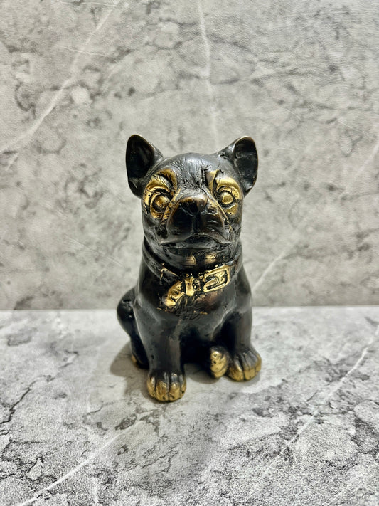 Handcrafted Bronze Pitbull Sculpture: Balinese Patina Art Decor